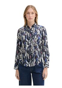 Langarmbluse Tom Tailor, Damen, Gr. 36, blau (organic shapes design), Web, Obermaterial: 53% Baumwolle, 47% Modal, gemustert, regular fit taillenbedeckt, ohne Ausschnitt, Blusen Langarmbluse, mit All-Over Print