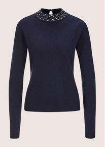 Madeleine Mode Longpullover MADELEINE "Strickpullover Eleganter Wollpullover mit Stehkragen", Damen, Gr. 36/38, blau (marine), Obermaterial: 90% Schurwolle WV. 10% Kaschmir WS., Modern, Pullover Longpullover, mit Dekosteinen