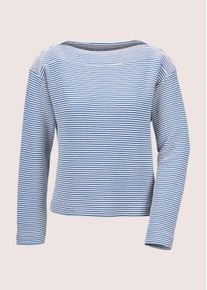 Madeleine Mode Langarmshirt MADELEINE "Sweatshirt Ringel-Shirt", Damen, Gr. 46, wei&szlig; (royalblau, wollwei&szlig;), Obermaterial: 49% Baumwolle CO. 31% Polyester PES. 17% Viskose CV. 3% Elasthan EL., Modern, normal, Shirts Langarmshirt