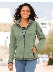 Fleecejacke Casual Looks, Damen, Gr. 44, gr&uuml;n (eucalyptus, schwarz, gemustert), 100% Polyester, Paspelierung:100% Polyester, gemustert, mehrfarbig, meliert, Jacken Fleecejacke