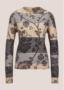 Madeleine Mode Longpullover MADELEINE "Strickpullover Rundhals-Pullover im Muster-Mix", Damen, Gr. 48, grau (berber, steingrau, multicolor), Obermaterial: 52% Polyester PES. 48% Wolle WO., Modern, normal, Pullover Longpullover, Muster-Mix, gestreift und floral bedruckt