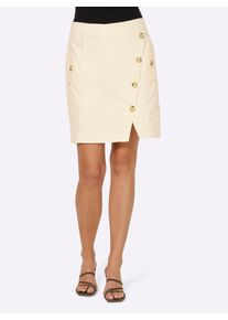 Jeansrock Heine, Damen, Gr. 50, beige (champagner), 97% Baumwolle, 3% Elasthan, unifarben, kurz, R&ouml;cke Jeansrock