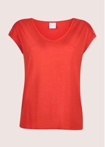 Madeleine Mode Kurzarmshirt MADELEINE "Shirt Rundhals-Shirt mit Stickerei", Damen, Gr. 36, orange (blutorange), Obermaterial: 95% Viskose CV. 5% Elasthan EL., Modern, normal, Shirts Kurzarmshirt