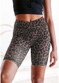 active by Lascana Radlerhose LASCANA ACTIVE, Damen, Gr. 36/38, N-Gr, braun (braun leo), Obermaterial: 79% Polyester, 21% Elasthan, figurbetont kniefrei, Hosen Radlerhose, mit Leo-Print, Topseller