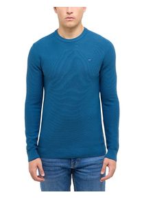 Cardigan Mustang "Herren Style Elliot", Damen, Gr. L, mittelblau, Strick, 100% Baumwolle, regular fit, Rundhals, Strickjacken Cardigan