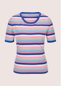 Madeleine Mode Longpullover MADELEINE "Glattstrickpullover Viskosepullover mit Streifen-Muster", Damen, Gr. 40/42, blau (azurblau, wei&szlig;, multicolor), Obermaterial: 46% Modal CMD. 40% Polyacryl PAN. 14% Polyamid PA., Modern, gerade, Pullover Longpullover, Multicolour-Streifen