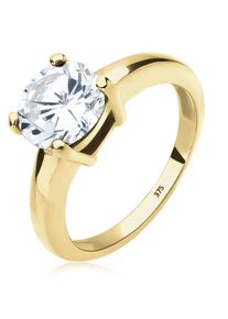 Silberring Elli Premium "Ring Solit&auml;r Zirkonia Wei&szlig; 375 Gelbgold" Gr. 54, wei&szlig;, Fingerringe, Damen, 54, Gelbgold 375, Silberring
