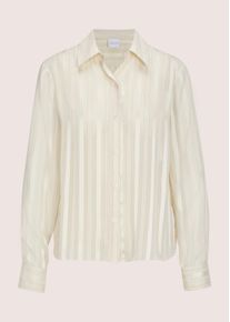 Madeleine Mode Langarmbluse MADELEINE "Hemdbluse Elegante Streifenbluse mit Glanzeffekt", Damen, Gr. 46, grau (kiesel), Obermaterial: 100% Polyester PES., Modern, gerade, Blusen Langarmbluse, Feine Transparenz