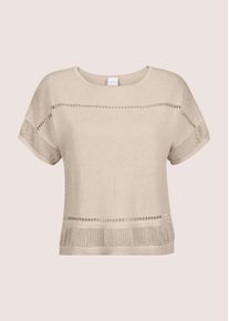 Madeleine Mode Longpullover MADELEINE "Pullover Kurzarm-Pullover mit Glanz-Effekt", Damen, Gr. 40/42, grau (kiesel), Obermaterial: 57% Viskose CV. 32% Polyester PES. 6% Leinen LI. 5% metallisierte Fasern MTF., Modern, normal, Pullover Longpullover