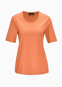 Langarm-Poloshirt GOLDNER "Kurzgr&ouml;&szlig;e Basic Baumwollshirt mit kurzem Arm", Damen, Gr. 20, orange (apricot), Obermaterial: 100% Baumwolle CO., normal, Sonstiges, Shirts Langarm-Poloshirt, Ohne