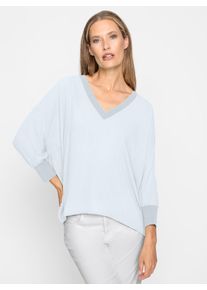 Langarmbluse Heine, Damen, Gr. 48, beige (ecru), 100% Polyester, unifarben, V-Ausschnitt, Blusen Langarmbluse