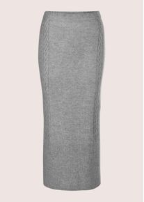 Madeleine Mode Midirock MADELEINE "Strickrock Eleganter Melange-Rock mit Zopfmuster", Damen, Gr. 42, grau (graphit, melange), Obermaterial: 59% Polyacryl PAN. 34% Viskose CV. 7% Elasthan EL., Modern, figurbetont, R&ouml;cke Midirock, Zopfmuster