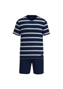 Schlafanzug Tom Tailor "Pyjama Shorty Rundhals", Herren, Gr. M, bunt (blau, wei&szlig;), Obermaterial: 100% Baumwolle CO., Homewear-Sets Schlafanzug