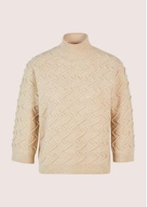 Madeleine Mode Longpullover MADELEINE "Strickpullover Eleganter Wollpullover mit Zick-Zack-Struktur", Damen, Gr. 40/42, braun (berber), Obermaterial: 100% Schurwolle WV., Modern, Pullover Longpullover, Markantes Zickzack-Muster