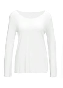 Longpullover GOLDNER "Kurzgr&ouml;&szlig;e Langarmshirt mit tonaler Zierkante", Damen, Gr. 24, wei&szlig;, Obermaterial: 90% Viskose CV. 10% Elasthan EL., Sonstiges, Pullover Longpullover, Ohne