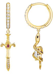Paar Creolen Thomas Sabo "mit Anh&auml;nger Tempting Romance, Schlangen/Schwert-Design", bunt (gelbgoldfarben, wei&szlig;, rot, wei&szlig;, rot), Ohrringe, Damen, Silber 925 (recycelt), Paar Creolen, mit Zirkonia (synth.), Saphir (synth.)