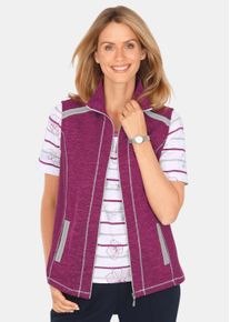 Kurzweste GOLDNER "Kurzgr&ouml;&szlig;e Freizeitweste aus Strickfleece", Damen, Gr. 21, lila (cyclam, meliert), Obermaterial: 100% Polyester PES., normal, Westen Kurzweste, seitliche Eins&auml;tze aus elastischer Rippenware