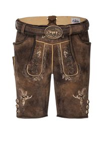 N&uuml;bler Trachtenlederhose N&Uuml;BLER "Lederhose kurz Mufflon", Herren, Gr. 52, EURO, schwarz (anthrazit), Obermaterial: 100% Lammleder LEL., Hosen Trachtenlederhose