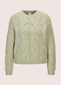 Madeleine Mode Longpullover MADELEINE "Strickpullover Moderner Wollpullover mit Zopfmuster", Damen, Gr. 34, gr&uuml;n (salbei), Obermaterial: 90% Schurwolle WV. 10% Wolle mw., Modern, Pullover Longpullover, Allover-Zopfmuster