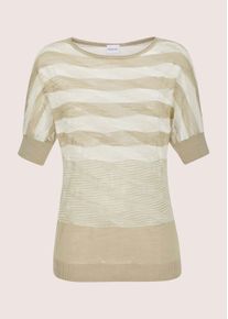 Madeleine Mode Longpullover MADELEINE "Ajourpullover Baumwollpullover mit Streifenmuster", Damen, Gr. 44/46, wei&szlig; (wollwei&szlig;, kitt), Obermaterial: 93% Baumwolle CO. 7% Polyamid PA., Modern, U-Boot-Ausschnitt, Pullover Longpullover, Leicht transparent