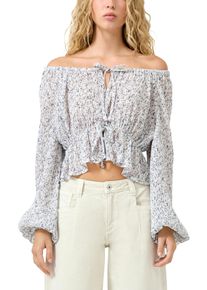 Langarmbluse QS, Damen, Gr. 42, wei&szlig; aop, Web, Obermaterial: 100% Polyester, gebl&uuml;mt, gemustert, normal h&uuml;ftbedeckend, Rundhals, elastischer Bund mit Gummizug, Blusen Langarmbluse, mit Minimal-Print