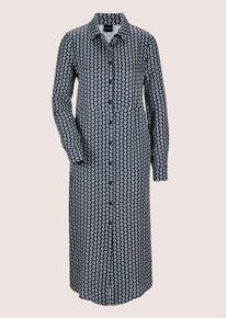 Madeleine Mode Midikleid MADELEINE "Kleid Hemdblusenkleid in bedruckter Satin-Qualit&auml;t", Damen, Gr. 36, N-Gr, blau (marine, wollwei&szlig;, stahlblau), Obermaterial: 100% Viskose CV., Modern, normal, Kleider Midikleid