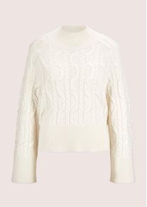 Madeleine Mode Longpullover MADELEINE "Strickpullover Kaschmirpullover mit Zopfmuster", Damen, Gr. 44/46, wei&szlig; (wollwei&szlig;), Obermaterial: 90% Schurwolle WV. 10% Kaschmir WS., Modern, normal, Pullover Longpullover