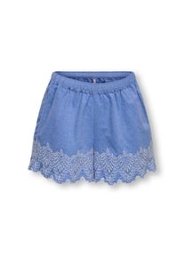 Shorts KIDS Only "KOGTULUM EMB SHORTS WVN", Jungen, Gr. 128, N-Gr, blau bonnet detail:hellwei&szlig; emb, Web, Obermaterial: 100% Baumwolle, bestickt, unifarben, bequem kurz, Hosen Shorts