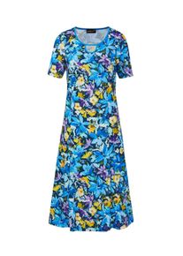 Sommerkleid GOLDNER "Freizeitkleid mit hochwertigem Druck", Damen, Gr. 42, N-Gr, blau (blau, gemustert), Obermaterial: 95% Polyester PES. 5% Elasthan EL., normal, Sonstiges, Kleider Sommerkleid, Ohne