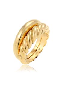 Ring-Set Elli Premium "Ring Gedreht Bandring Classic (2 tlg) Set 925 Silber" Gr. 52, gold, Fingerringe, Damen, 52, ohne Stein, Silber 925 (Sterlingsilber), 5mm, Ring-Set