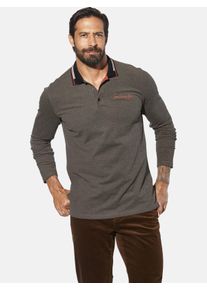 Langarm-Poloshirt Jan Vanderstorm "Langarm-Poloshirt KNUTSEN", Herren, Gr. 4XL, schwarz (braun melange), Obermaterial: 100% Baumwolle CO., Shirts Langarm-Poloshirt