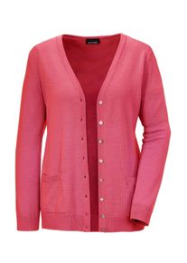 Strickjacke GOLDNER "Uni Merino-Cardigan Langarm", Damen, Gr. 44, rosa (pink), Obermaterial: 100% Schurwolle WV., Basic, V-Ausschnitt, Rippe, Strickjacken Strickjacke, Reine Merinowolle