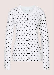 Madeleine Mode Strickjacke MADELEINE "Cardigan Langarm Strickjacke mit Knopfleiste, Punktmuster", Herren, Gr. 40/42, wei&szlig; (wei&szlig;, schwarz), Obermaterial: 71% Viskose CV. 29% Polyamid PA., Modern, gerade, Strickjacken Strickjacke, Punkteprint