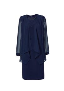 2-in-1-Kleid GOLDNER "Kleid mit feinem Chiffonj&auml;ckchen", Damen, Gr. 42, N-Gr, blau (mitternachtsblau), Obermaterial: 97% Polyester PES. 3% Elasthan EL., festlich, Langarm, Kleider 2-in-1-Kleid, Mit schimmernden Glitzersteinchen