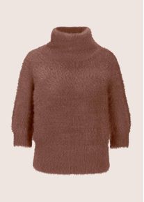 Madeleine Mode Longpullover MADELEINE "Pullover Weicher Strick mit Ballon&auml;rmeln", Damen, Gr. 40/42, braun (espresso), Obermaterial: 79% Polyamid PA. 11% Viskose CV. 8% Schurwolle WV. 2% Kaschmir WS., Modern, normal, Pullover Longpullover, Softer Flauschpullover mit Kurzarm