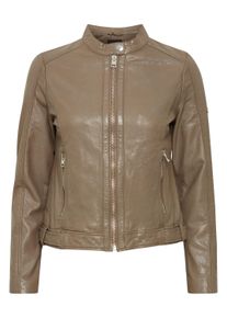 Lederjacke oxmo "Lederjacke OXDenise", Damen, Gr. 44, beige (fossil), Obermaterial: 100% Lederfaserstoff LEAFIBTEX., Jacken Lederjacke