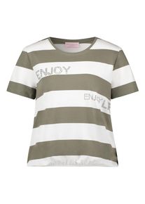 3/4-Arm-Shirt Betty Barclay "Ringelshirt mit Tunnelzug", Damen, Gr. 42, gr&uuml;n (khaki, cream), Obermaterial: 100% Baumwolle CO., Shirts 3/4-Arm-Shirt