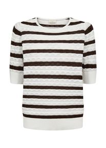 Strickpullover Freequent "FQDODO-PULLOVER", Damen, Gr. L, star off, wei&szlig; with coffee bean, Feinstrick, Obermaterial: 100% Baumwolle, gestreift, normal, Rundhals, Pullover Strickpullover, bequeme Passform, gestreifte Optik