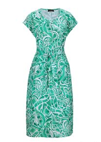 Sommerkleid GOLDNER "Kurzgr&ouml;&szlig;e Leinenkleid Ethno, Halbarm", Damen, Gr. 22, K-Gr, gr&uuml;n (gr&uuml;n, gemustert), Obermaterial: 100% Leinen LI., gerade, Sonstiges, Kleider Sommerkleid, Mit Bindeg&uuml;rtel und Taschen