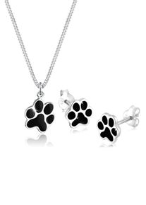 Ohrring und Ketten Set Elli "Schmuckset Pfote Schwarzes Emaille 925 Sterling Silber" Gr. 45, schwarz, Schmuck_Sets, Herren, Blacklist, Silber 925 (Sterlingsilber), Ohrring und Ketten Set