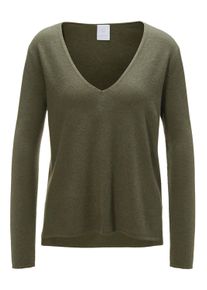Madeleine Mode Longpullover MADELEINE "Pullover Kaschmirpullover mit V-Ausschnitt", Damen, Gr. 40/42, gr&uuml;n (khaki), Obermaterial: 100% Kaschmir WS., Modern, gerade, V-Ausschnitt, Pullover Longpullover