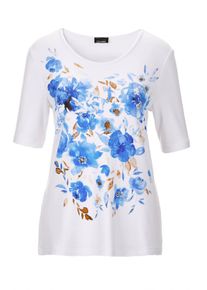 Kurzarmshirt GOLDNER "Shirt", Damen, Gr. 44, wei&szlig; (wei&szlig;, gemustert), Obermaterial: 95% Viskose CV. 5% Elasthan EL., gerade, Sonstiges, Shirts Kurzarmshirt, Blumenmotiv