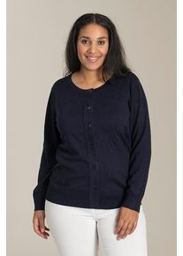 Strickjacke SANDGAARD, Damen, Gr. 44, blau (dunkelblau), Feinstrick, Obermaterial: 82% Viskose, 15% Nylon, 3% Elasthan, unifarben, bequem kurz, Rundhals, Flachstrickb&uuml;ndchen, Strickjacken Strickjacke, mit Knopfleiste und in kurzer Form