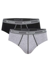 Slip Sloggi "Slip Start midi C2P box 2er Pack", Herren, Gr. M, schwarz (schwarz, grau), Obermaterial: 96% Baumwolle CO. 4% Elasthan EL., Unterhosen Slip