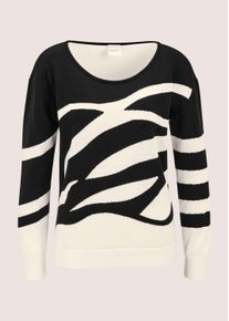 Madeleine Mode Longpullover MADELEINE "Pullover Pullover mit Intarsien-Muster", Damen, Gr. 48, schwarz (schwarz, wei&szlig;), Obermaterial: 100% Baumwolle CO., Modern, normal, Pullover Longpullover