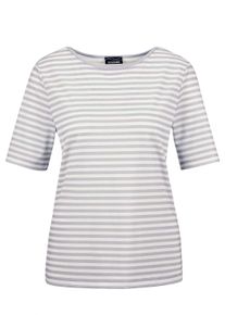 Kurzarmshirt GOLDNER "Stilvolles Streifenshirt f&uuml;r Damen", Damen, Gr. 44, grau (grau, wei&szlig;, geringelt), Obermaterial: 92% Viskose CV. 8% Elasthan EL., gerade, U-Boot-Ausschnitt, Gerade, Shirts Kurzarmshirt, Blende