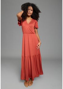 Sommerkleid Laura Scott, Damen, Gr. 40, N-Gr, rostrot, Single Jersey, Obermaterial: 95% Viskose, 5% Elasthan, unifarben, figurbetont lang, V-Ausschnitt, Fl&uuml;gel&auml;rmel, Kleider Sommerkleid, langer Schnitt, f&uuml;r warme Tage, aus Single Jersey, mit Fl&uuml;gel&auml;rmeln