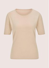Madeleine Mode Longpullover MADELEINE "Strickshirt Sommerpulli mit Rollkante", Damen, Gr. 40/42, beige (beige, melange), Obermaterial: 46% Modal CMD. 40% Polyacryl PAN. 14% Polyamid PA., Modern, schmal, Pullover Longpullover, schmale Rippenabschl&uuml;sse