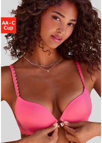 Push-up-BH Lascana "Fabia", Damen, Gr. 70, Cup A, blau (pink), Spitze, Obermaterial: 88% Polyamid, 12% Elasthan, BHs Push-up-BH, mit Stickerei am R&uuml;cken & an den Tr&auml;gern, Dessous