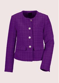 Madeleine Mode Jerseyblazer MADELEINE "Blazer Eleganter Tweed-Kurzblazer mit Metallkn&ouml;pfen", Damen, Gr. 40, lila (lavendellila), Obermaterial: 80% Polyester PES. 20% Wolle WO., Modern, normal, Blazer Jerseyblazer, Edle Metallkn&ouml;pfe